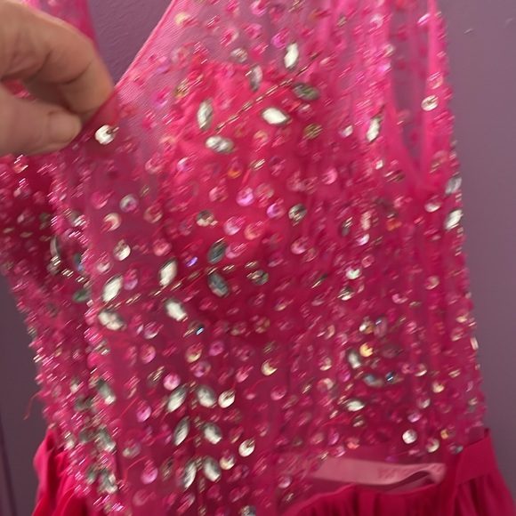 JJ’s House Brand New Fuchsia Sheer Top A Line Chiffon Dress! Prom, Hoco - Picture 6 of 13